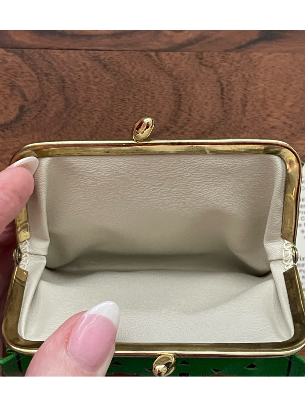 PRINCESS GARDNER Vintage Spring Green Leather Princess Tri-Partite French Purse - Picture 9 of 11